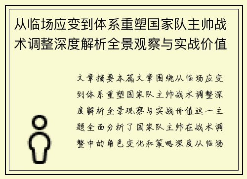 从临场应变到体系重塑国家队主帅战术调整深度解析全景观察与实战价值